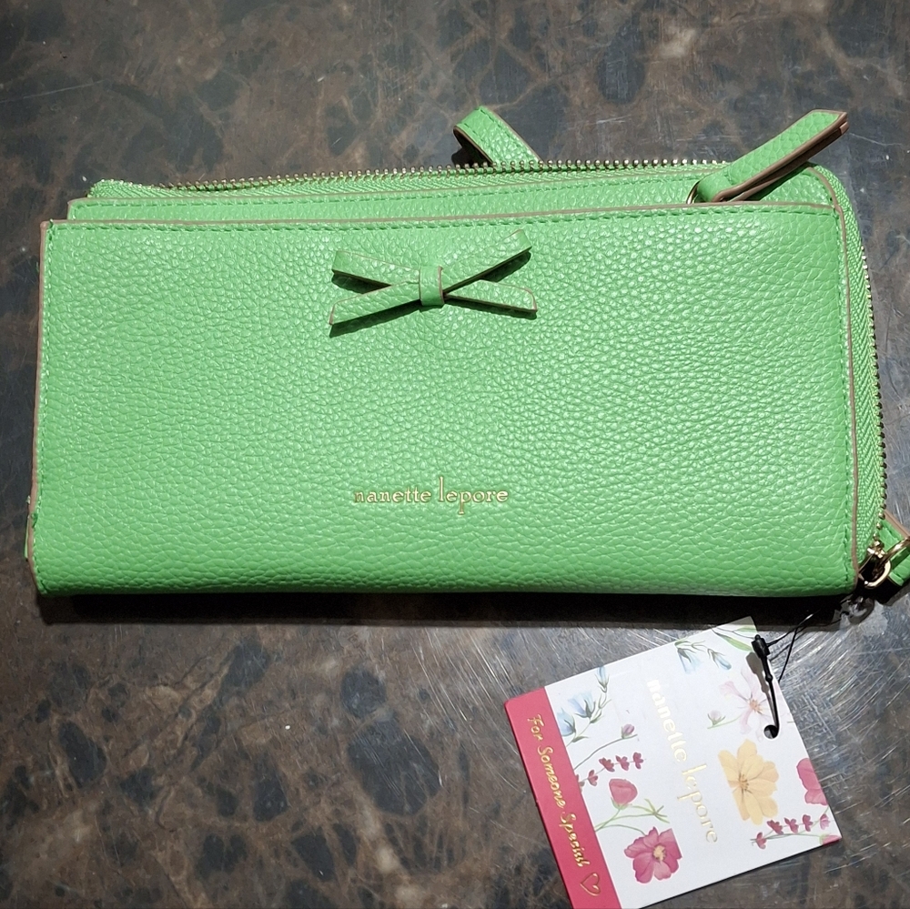 Nanette Lepore Vibrant Green Bow Tech Wristlet